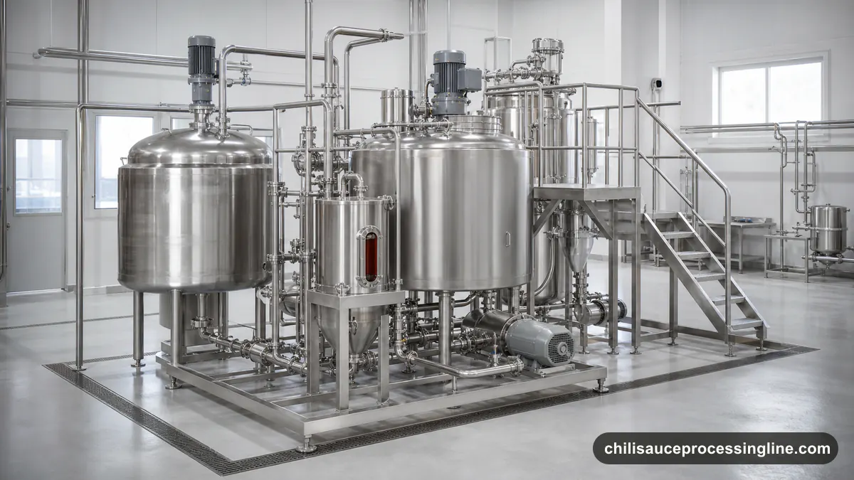Illustrated generic chili sauce line modules arranged for technical scope and quotation comparison