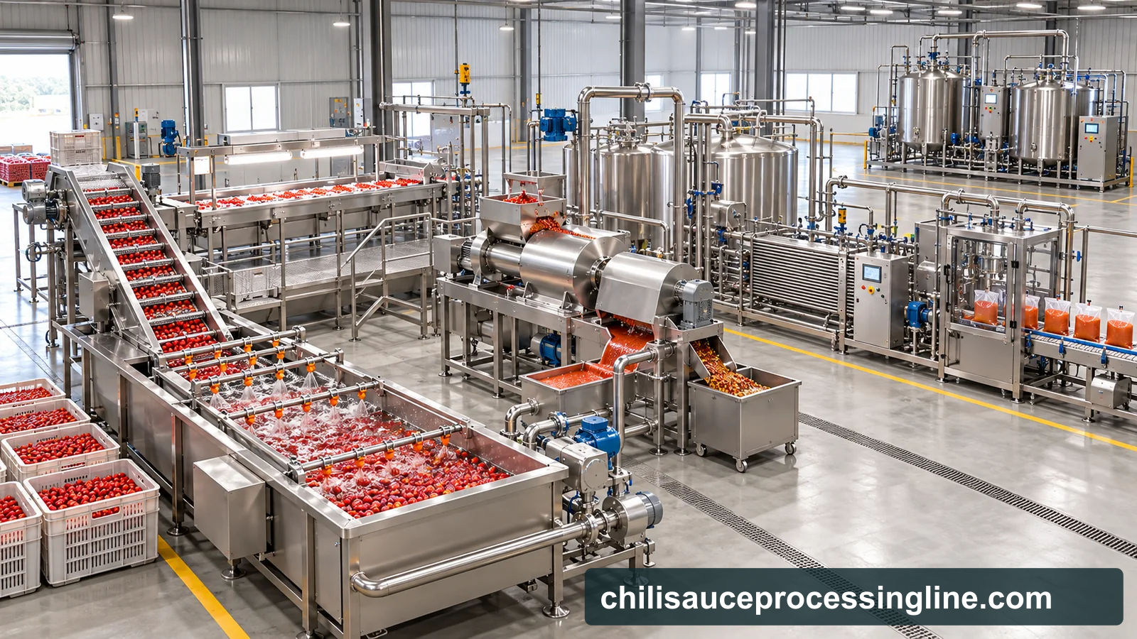 Reference-based conceptual acerola puree base factory layout showing receiving, fruit-specific preparation, product treatment and packing interfaces