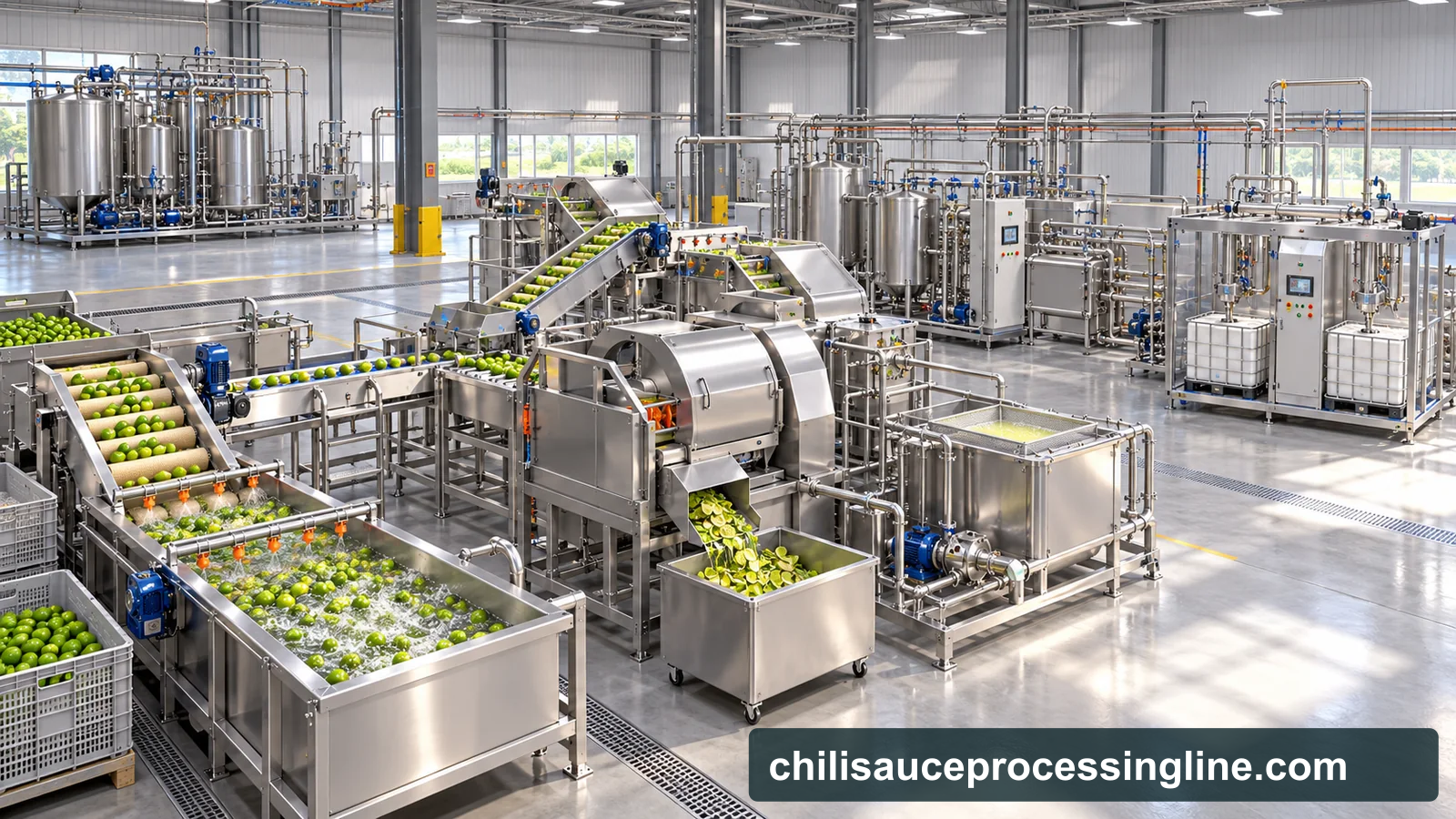 Reference-based conceptual lime juice factory layout showing receiving, fruit-specific preparation, product treatment and packing interfaces